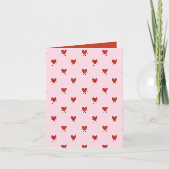 Cartão De Festividades Cute Red Hearts Seamless Love Pattern on Pink (Frente)