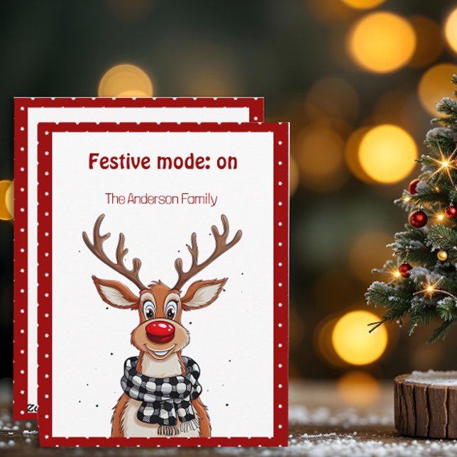 Cartão De Festividades Cute reindeer christmas wish red retro Postcard (Criador carregado)