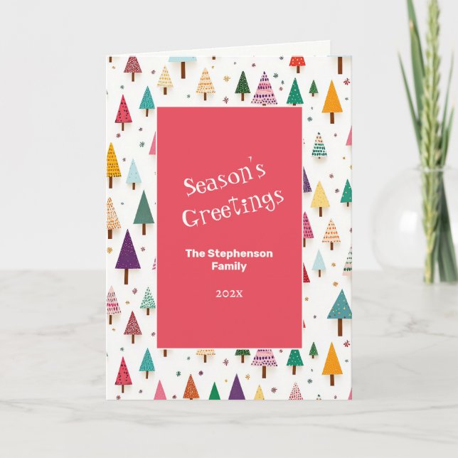 Cartão De Festividades Cute Retro Christmas Trees (Frente)
