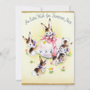 Cartão De Festividades Cute retro vintage Easter bunnies add message