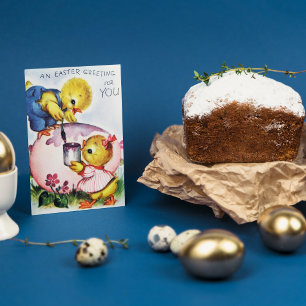 Cartão De Festividades Cute retro vintage Easter chicks add message