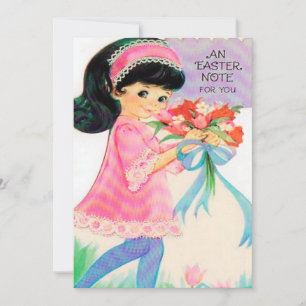 Cartão De Festividades Cute retro vintage Easter girl add message