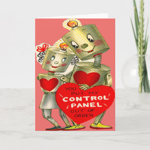 Cartão De Festividades Cute Robot Couple Light Heart Valentine
