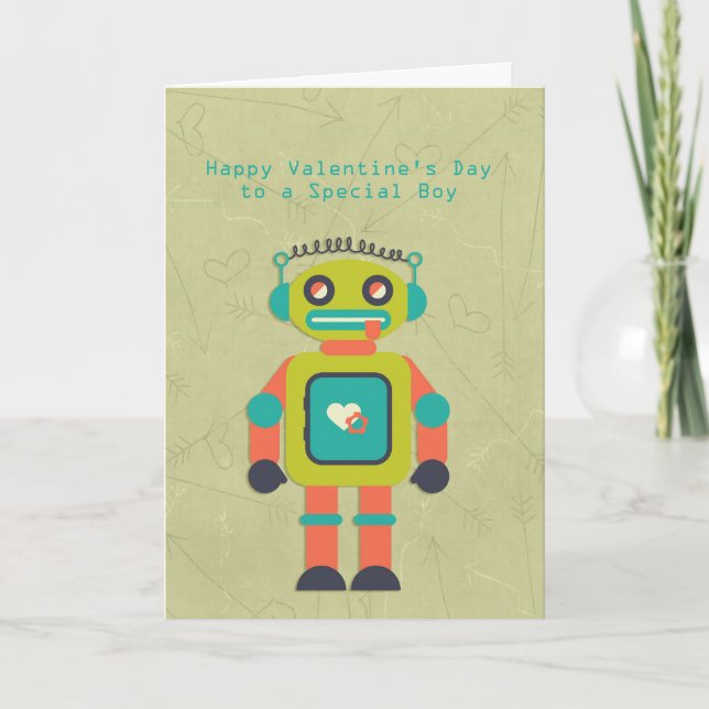 Cartão De Festividades Cute Robot, Happy Valentine's Day, Special Boy (Frente)