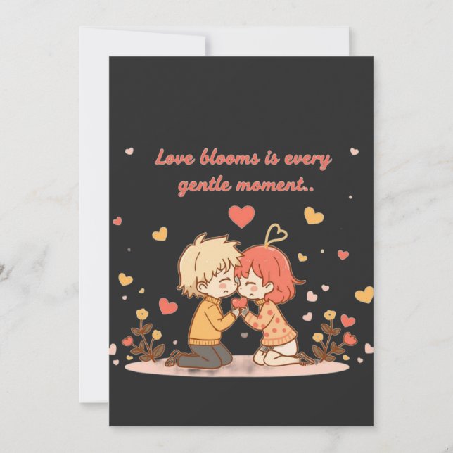 Cartão De Festividades Cute Romantic Anime Couple - Love Moment (Frente)