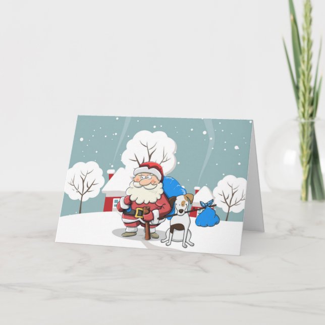 Cartão De Festividades Cute Santa and Dog Christmas Holiday Folded Card (Frente)