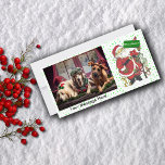 Cartão De Festividades Cute Santa Animals Merry Christmas<br><div class="desc">Cute traditional vintage image Santa Claus in a red suit holding a sign saying Merry Christmas.  He has his adorable animal friends and a tree decorated with red beads beside him.  See my store Art by MAR for more products with this design.</div>