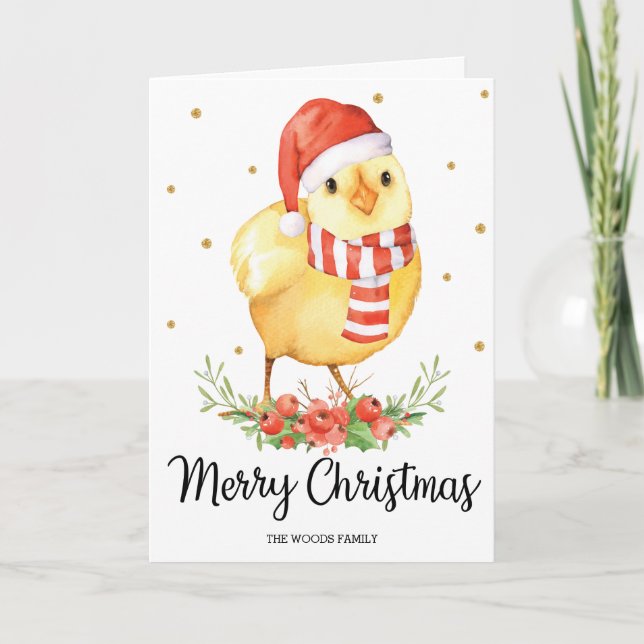 Cartão De Festividades Cute Santa Baby Chick Merry Christmas Greetings (Frente)