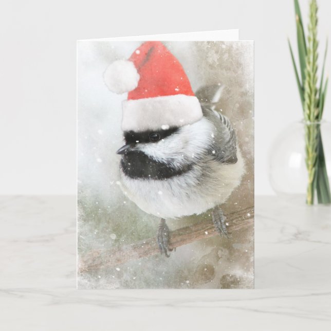 Cartão De Festividades Cute Santa Chickadee (Frente)