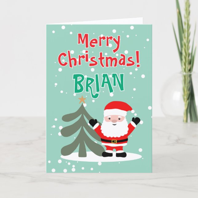Cartão De Festividades Cute Santa Claus cartoon Christmas card for kids (Frente)