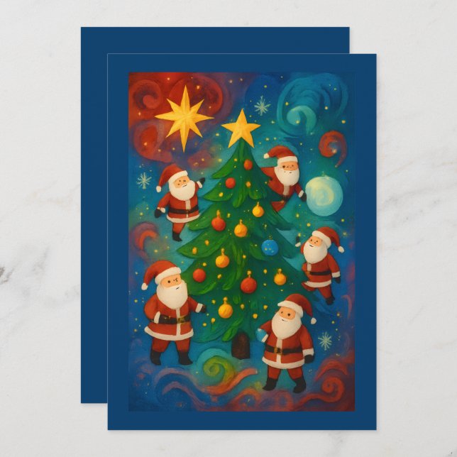 Cartão De Festividades Cute Santa Claus Christmas Tree Illustration (Frente/Verso)