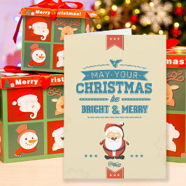 Cartão De Festividades Cute Santa Claus Ribbon Blue Typographic