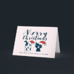 Cartão De Festividades Cute Santa Dog and Cat Illustration Christmas<br><div class="desc">Cartoon style illustration of a cute dog and cat wearing santa hats. I tried to portray the characteristics of dogs and cats in their faces. The dog has his tongue out and smiling innocently. The cat looks unamused and annoyed. Cute and funny doodle style drawing for pet lovers.</div>