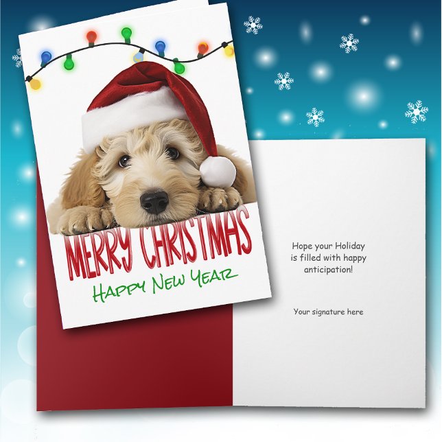 Cartão De Festividades Cute Santa Goldendoodle Christmas Card (Criador carregado)