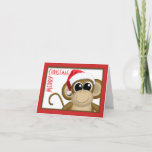 Cartão De Festividades Cute Santa Hat Monkey "Merry Christmas" Card<br><div class="desc">Customize inside text or leave blank. #christmas</div>