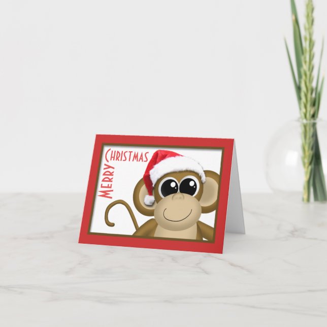 Cartão De Festividades Cute Santa Hat Monkey "Merry Christmas" Card (Frente)