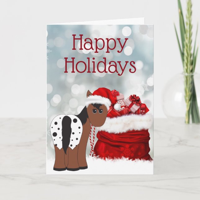 Cartão De Festividades Cute Santa Horse n Gifts Happy Holidays Christmas (Frente)