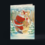 Cartão De Festividades Cute Santa & Reindeer Christmas Card<br><div class="desc">Victorian Christmas cards for the people you love. Easy to customize! Each old world postcard is lovingly restored for best print quality.</div>