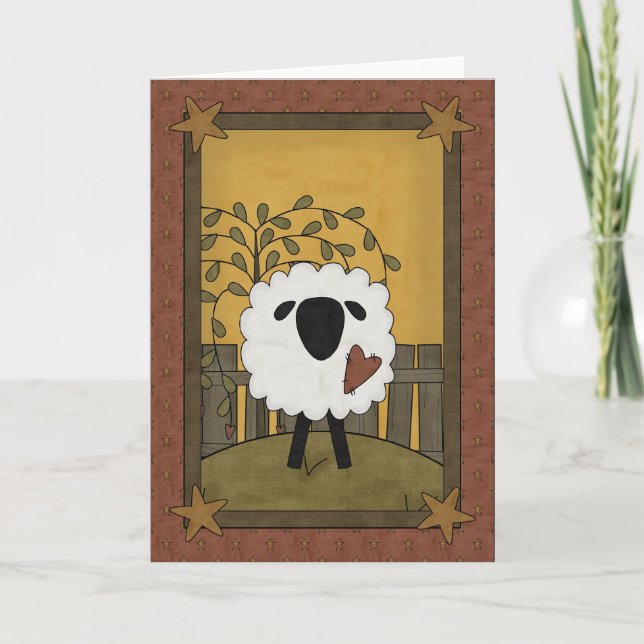 Cartão De Festividades Cute Sheep Heart Love Country Scene - Blank Inside (Frente)