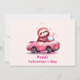 Cartão De Festividades Cute Sloth in a Pink Convertible Valentine's Day