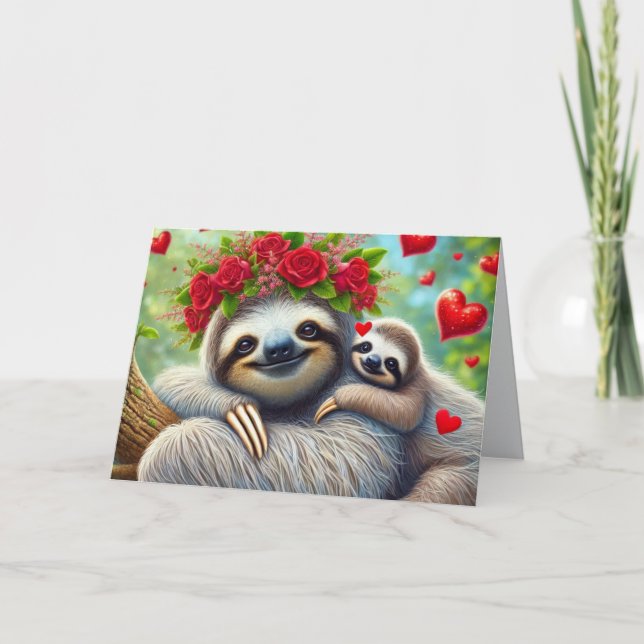 Cartão De Festividades Cute Sloth Kids Dia dos Namorados  (Frente)