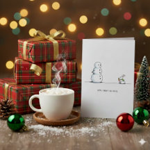 Cute Snowman vs Bunny Funny Christmas Card