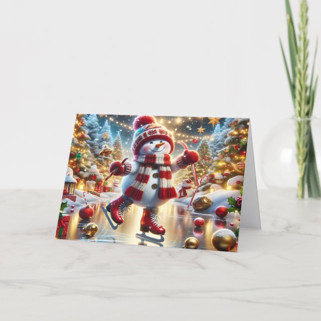 Cartão De Festividades Cute Snowman wearing Scarf and Winter Hat (Frente)