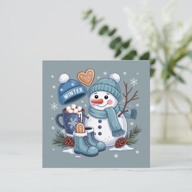 Cartão De Festividades Cute Snowman Winter Season Vibes Christmas Holiday (Em pé/Frente)