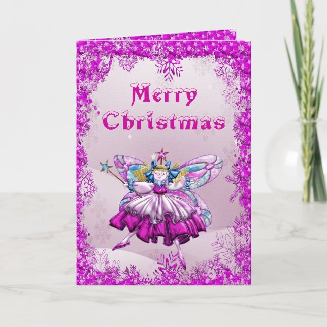 Cartão De Festividades Cute Sugar Plum Fairy & Sequins Christmas Card (Frente)