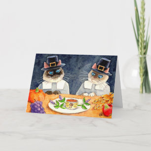 Cartão De Festividades Cute Thanksgiving Cat Pilgrim greeting card