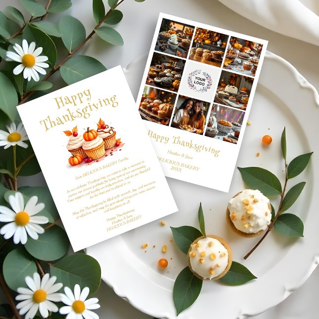 Cartão De Festividades Cute Thanksgiving Cupcakes Collage 8 Photos  (Cute Thanksgiving Cupcakes Collage 8 Photos Collage 8 Photos Business Holidays Cards.)