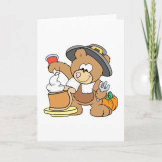 Cartão De Festividades cute thanksgiving pilgrim bear eating pumpkin pie