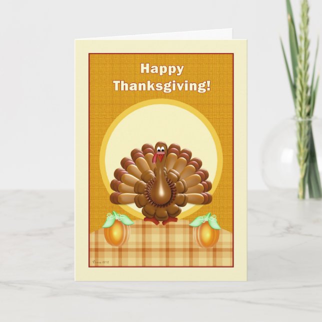 Cartão De Festividades Cute Thanksgiving Turkey Greeting Card (Frente)