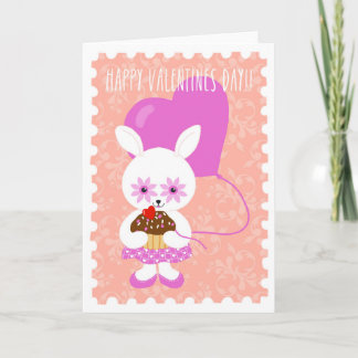 Cartão De Festividades Cute Valentine Bunny with Cupcake Card