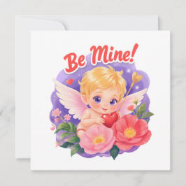 Cartão De Festividades Cute Valentine's Day Cupid with "Be Mine"