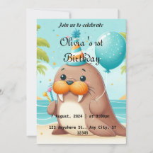 Cute Walrus Themed primeiro aniversario Invite