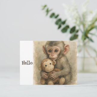 Cartão De Festividades Cute Watercolor Baby Monkey Greeting Card