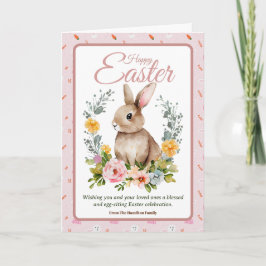 Cartão De Festividades Cute Watercolor Bunny Floral Wreath Easter