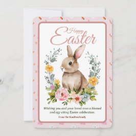 Cartão De Festividades Cute Watercolor Bunny Floral Wreath Easter