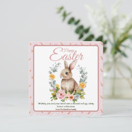 Cartão De Festividades Cute Watercolor Bunny Floral Wreath Easter