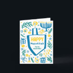 Cartão De Festividades Cute Whimsic Dreidel Menorah CUSTOM HANUKKAH<br><div class="desc">Cartão bonito perfeito para um cartão de feriado divertido! Mão fez arte para você! TOTALMENTE PERSONALIZÁVEL! Clique em "Personalizar" acima para editar o texto. Clique em "editar usando a ferramenta design" para ajustar as fontes, cores e posicionamentos. (verifique meu compro para designs alternativos também) Este é um cartão dobrado, verifique...</div>