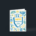 Cartão De Festividades Cute Whimsic Dreidel Menorah CUSTOM HANUKKAH<br><div class="desc">Cartão bonito perfeito para um cartão de feriado divertido! Mão fez arte para você! TOTALMENTE PERSONALIZÁVEL! Clique em "Personalizar" acima para editar o texto. Clique em "editar usando a ferramenta design" para ajustar as fontes, cores e posicionamentos. (verifique meu compro para designs alternativos também) Este é um cartão dobrado, verifique...</div>