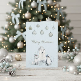 Cartão De Festividades Cute Winter Animals Soft Blue Arctic