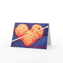 Cute wool heart  knitting needle greeting card
