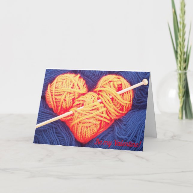 Cartão De Festividades Cute wool heart  knitting needle greeting card (Frente)