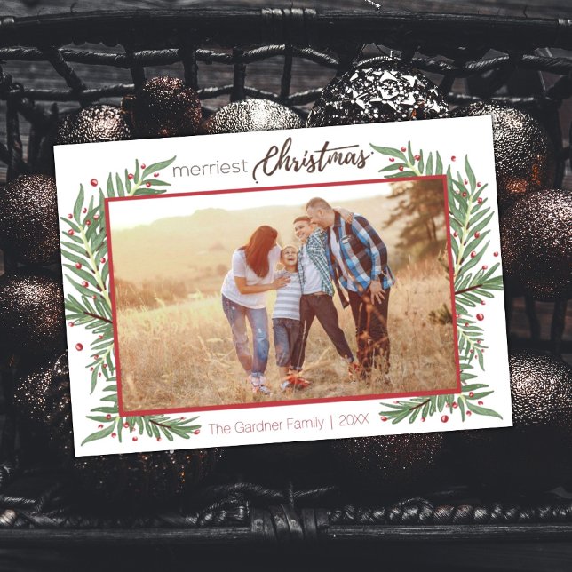 Cartão De Festividades Cute Wreath Merriest Christmas Holly Card (Criador carregado)