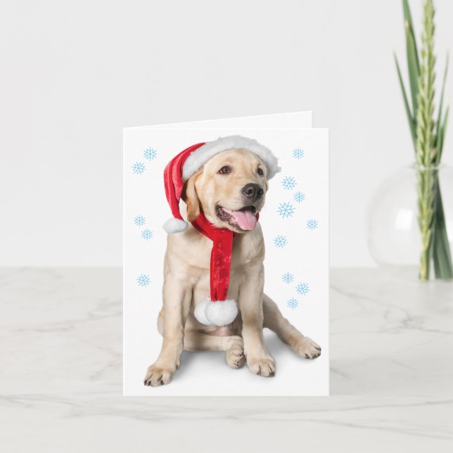Cartão De Festividades Cute Yellow Lab with Santa Hat Labby Holidays! (Frente)