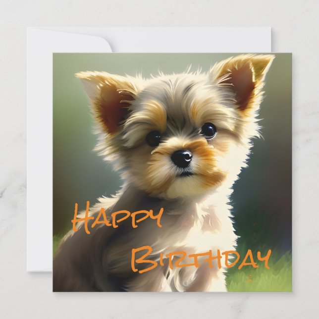Cartão De Festividades Cute Yorkshire Terrier Puppy Birthday (Frente)