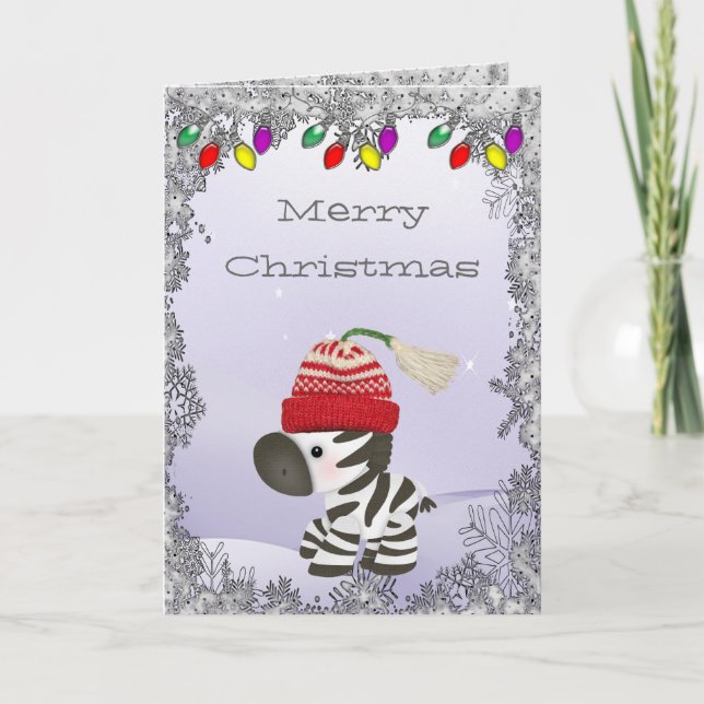 Cartão De Festividades Cute Zebra in Wool Hat Christmas Card (Frente)