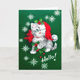 Cartão De Festividades Cutest vintage Christmas Kitten Holiday Card